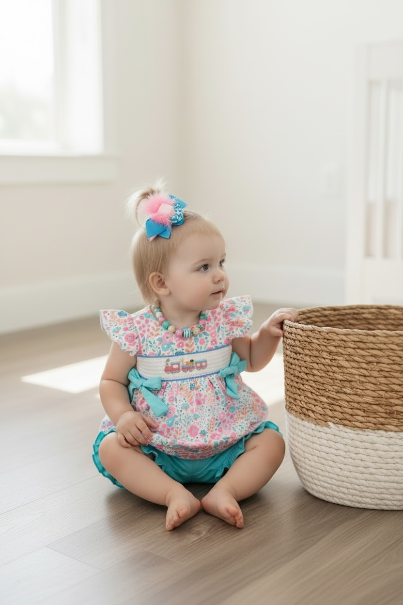 🌸Pastel floral smocked girls set. OFG20114009 AMY: XL