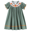 Sage Green Pumpkin Smocked Bishop Dress: