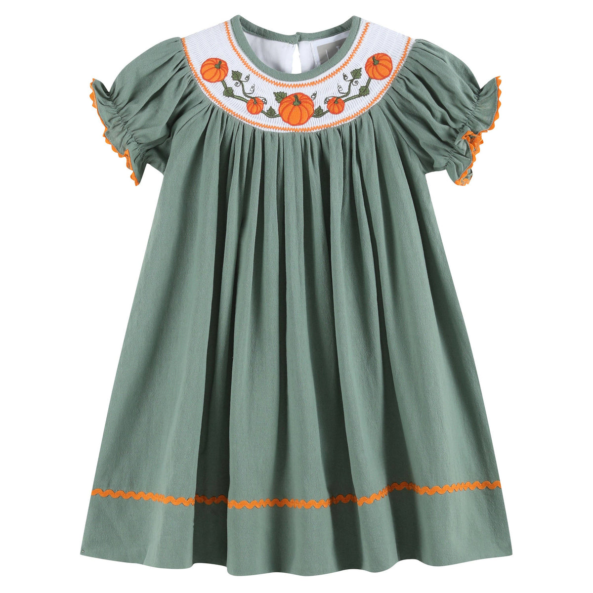 Sage Green Pumpkin Smocked Bishop Dress: