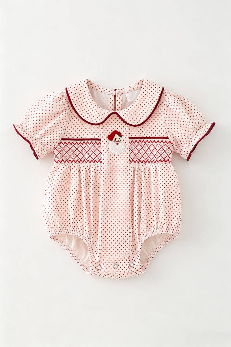 Embroidered Santa and smocked detail baby bodysuit