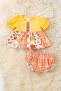 Yellow & Orange plaid baby tunic & baby bloomers.