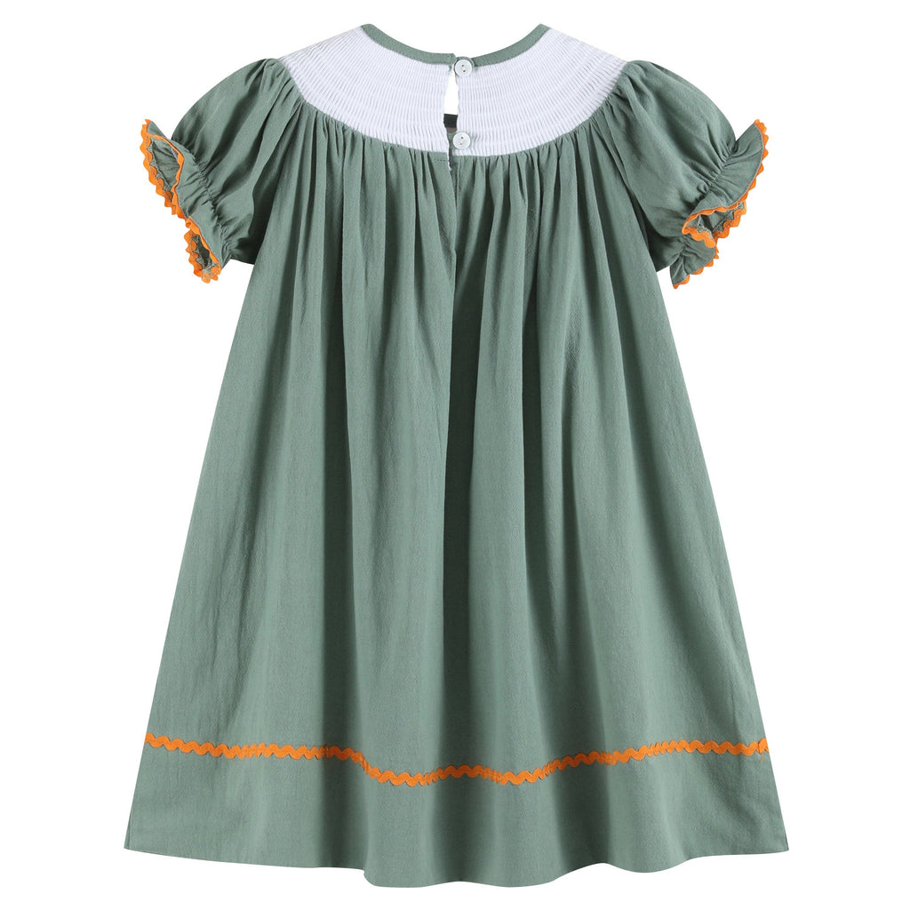 Sage Green Pumpkin Smocked Bishop Dress: