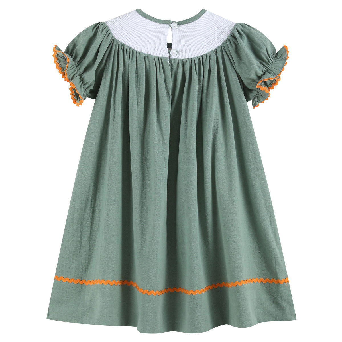 Sage Green Pumpkin Smocked Bishop Dress: