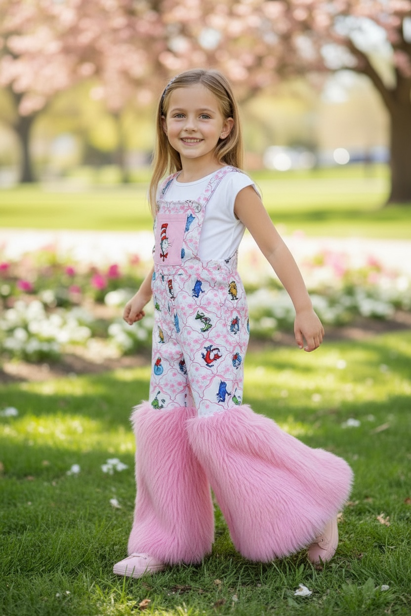 Dr. S multi-printed girls romper with faux fur. PNG50794 JEAN: M