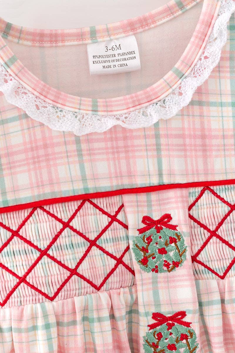 Side ornament baby romper w/ smocked chest detail