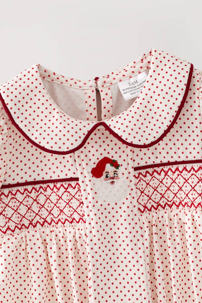 Embroidered Santa and smocked detail baby bodysuit