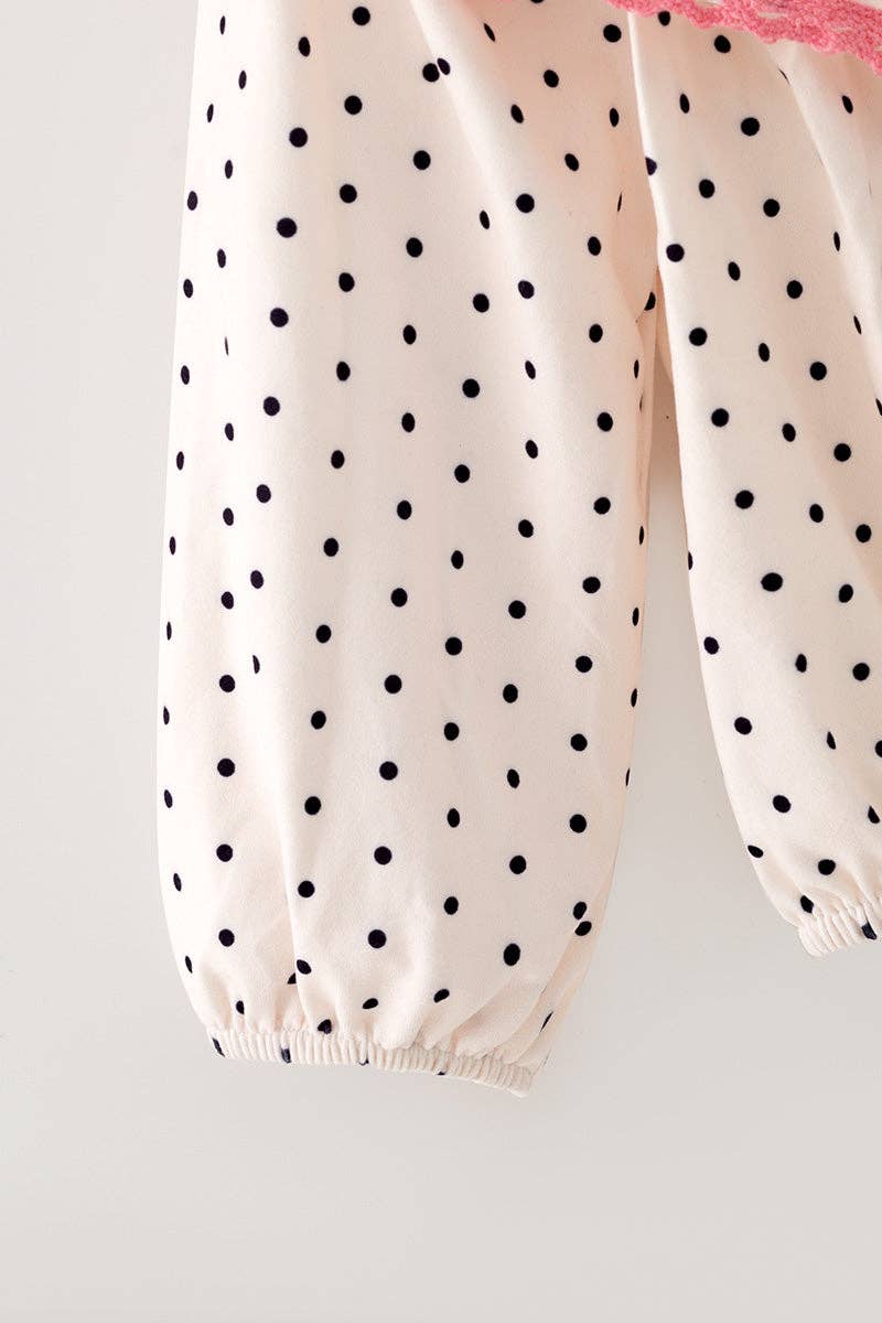 Polka dot printed w/ Santa embroidered baby bodysuit.