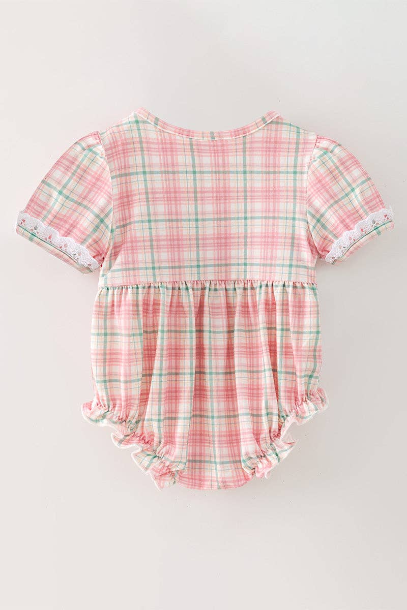 Side ornament baby romper w/ smocked chest detail