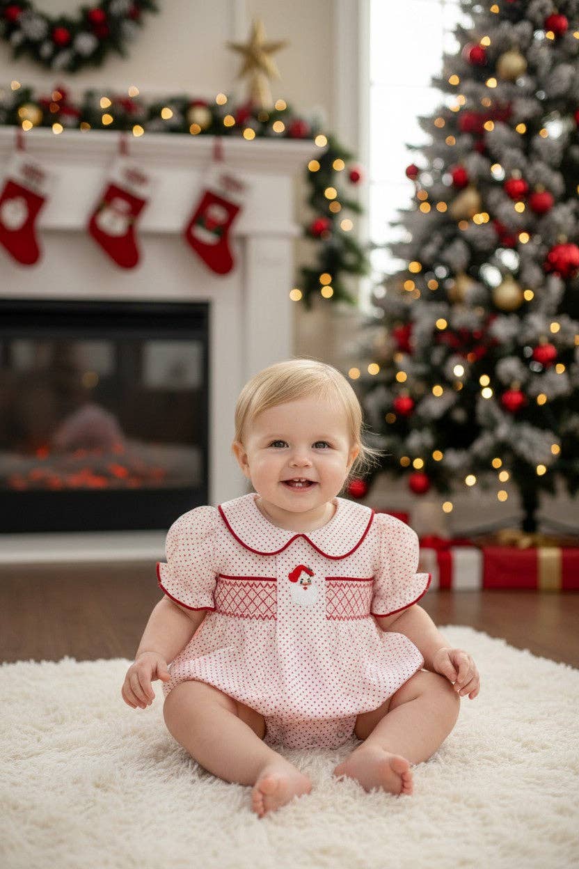 Embroidered Santa and smocked detail baby bodysuit