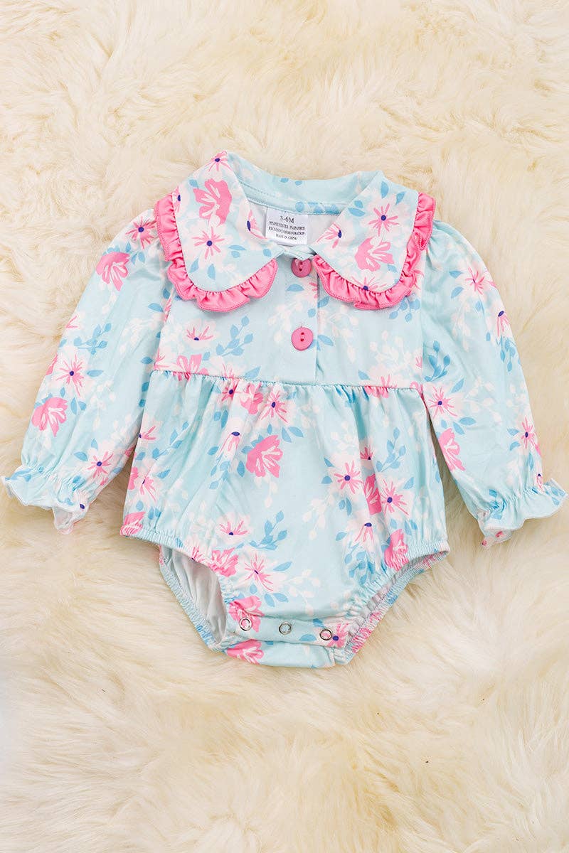 Pastel floral printed onesie w/ long sleeve.
