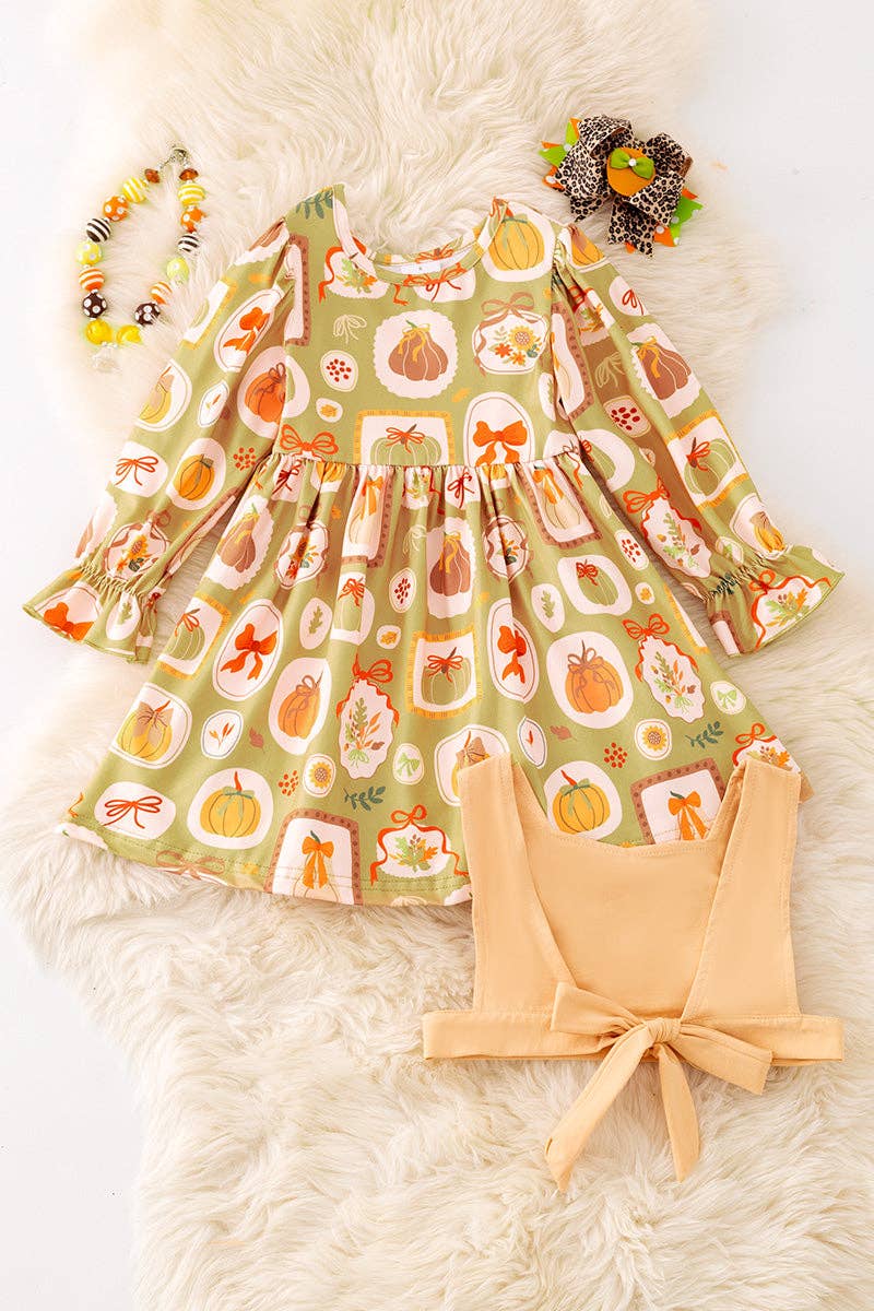 Multi printed pumpkin dress with vest. OFG51759 SOL: L