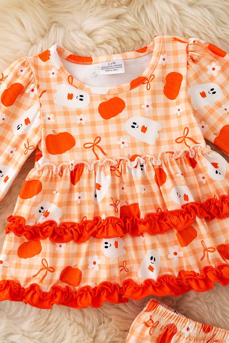 Ghost printed cute ruffle tunic and baby bloomers