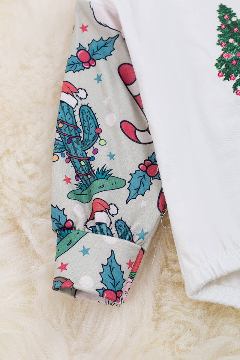 Christmas cowboy printed baby onesie with snaps.