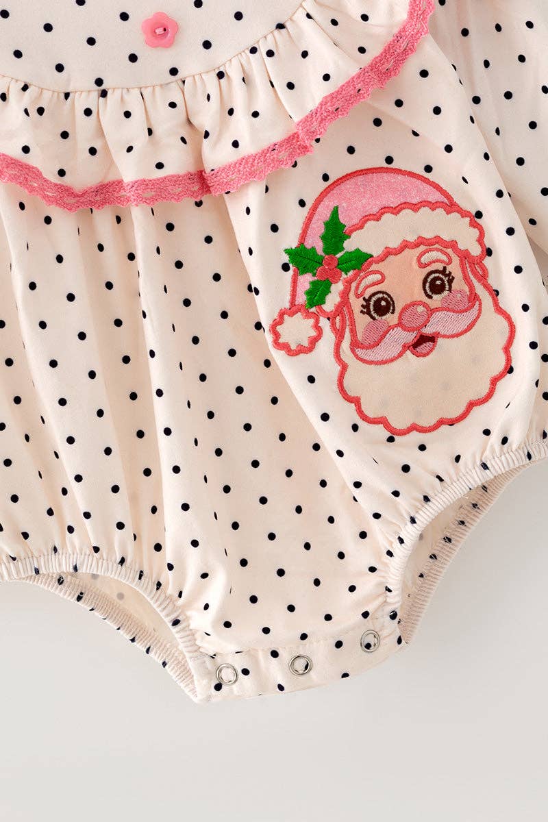 Polka dot printed w/ Santa embroidered baby bodysuit.