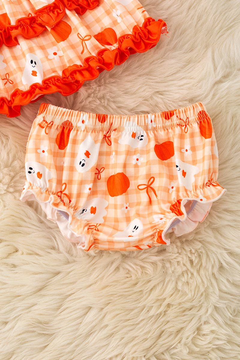 Ghost printed cute ruffle tunic and baby bloomers