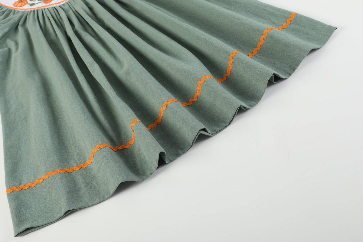 Sage Green Pumpkin Smocked Bishop Dress: