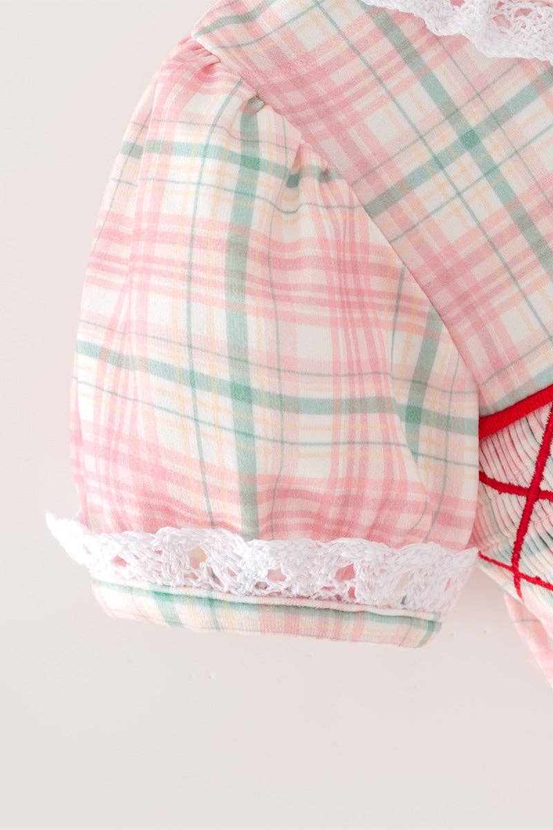 Side ornament baby romper w/ smocked chest detail