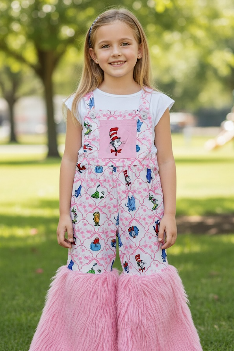 Dr. S multi-printed girls romper with faux fur. PNG50794 JEAN: L