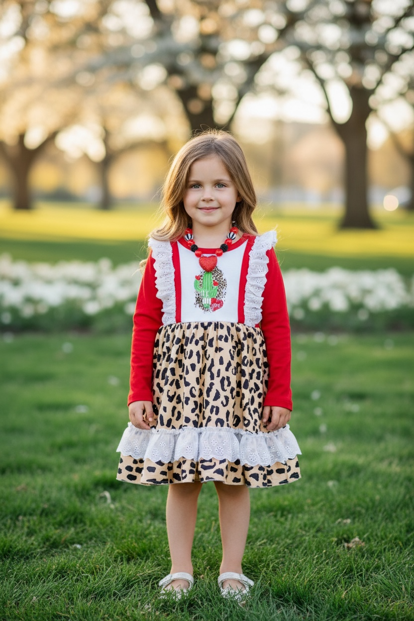 💖CACTUS & HEART PRINTED DRESS WITH EMBROIDERED DETAIL