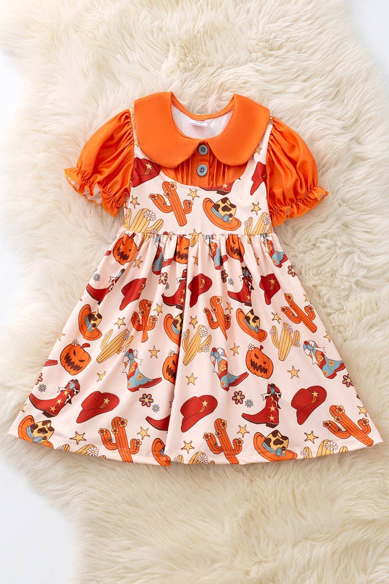 Halloween pumpkin printed western dress.