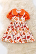 Halloween pumpkin printed western dress.