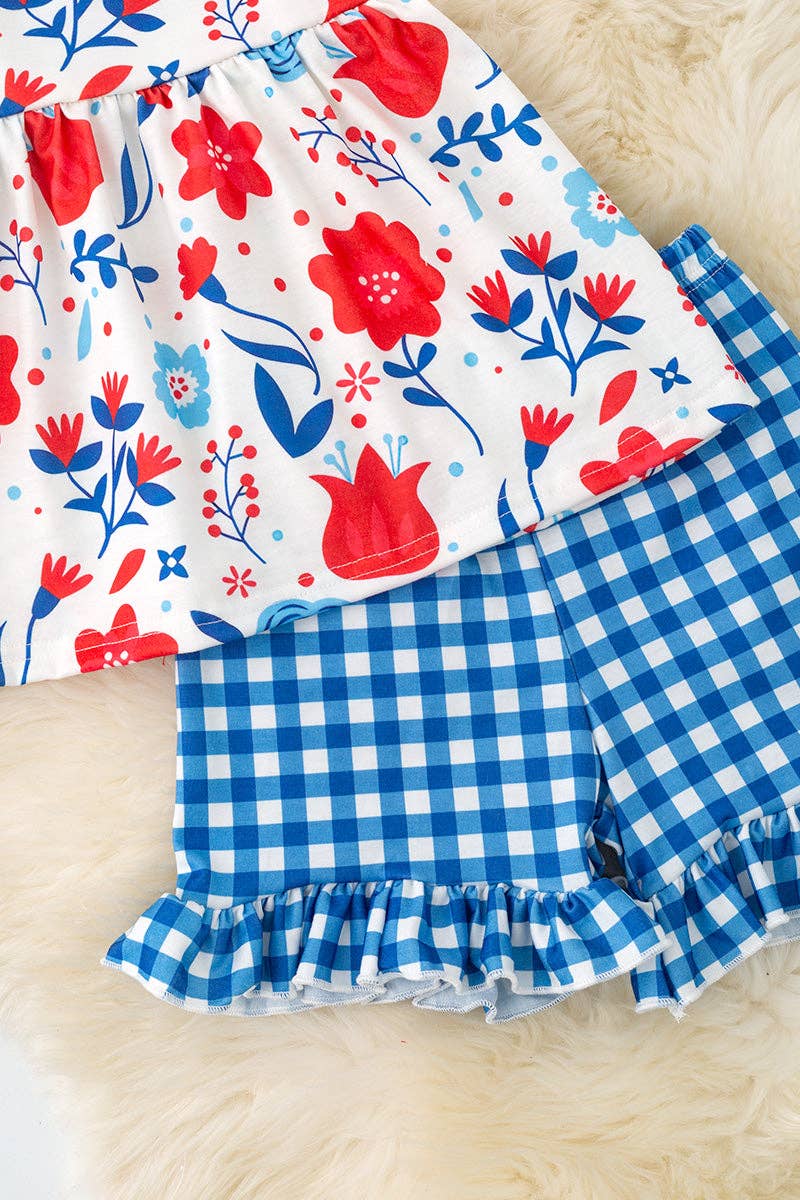 Red floral/ patriotic tunic & gingham shorts. OFG0222 JEAN: 3XL