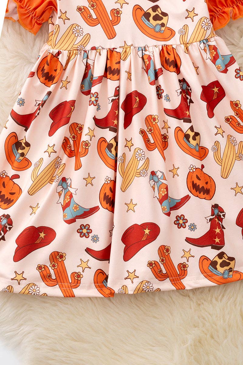 Halloween pumpkin printed western dress.