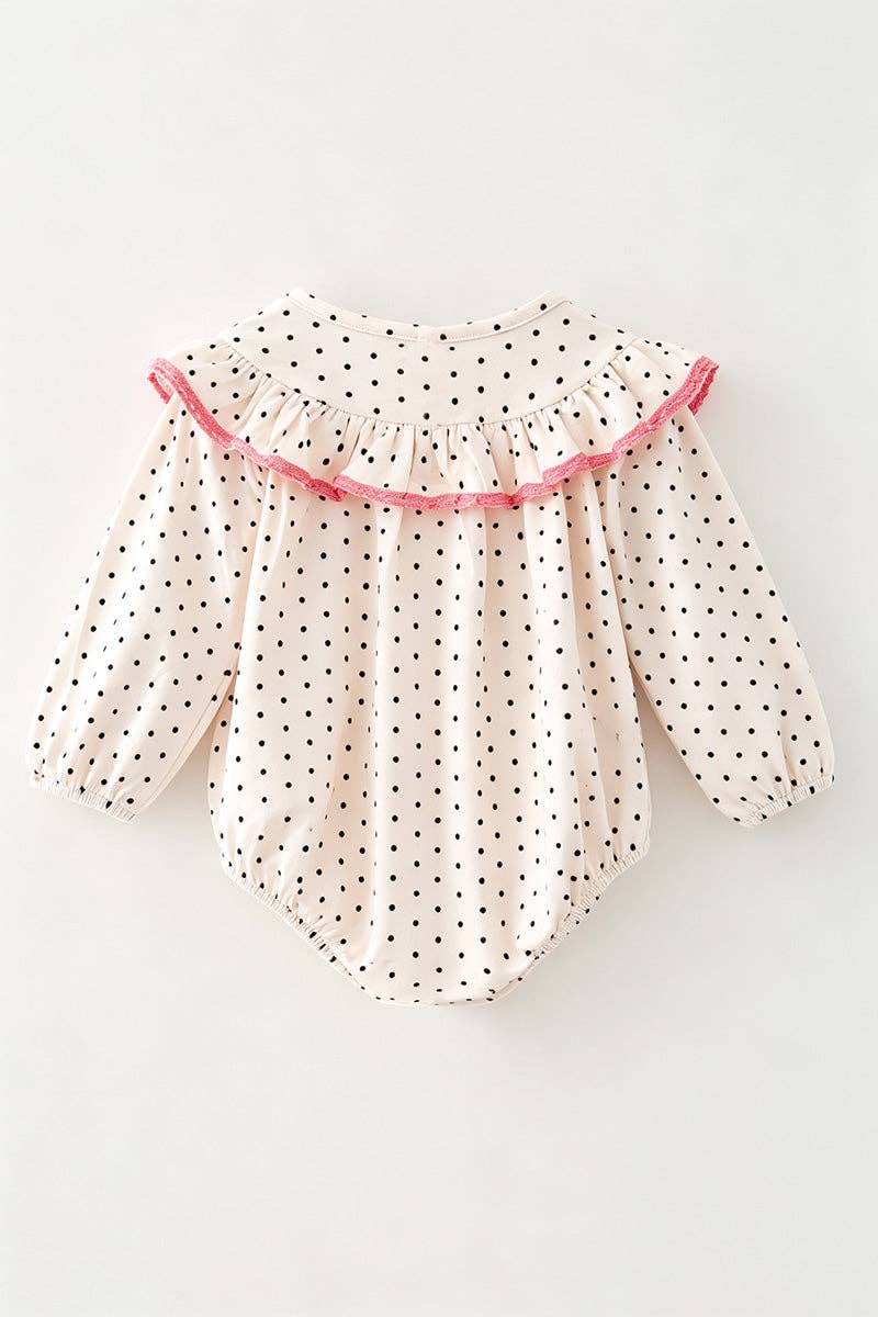 Polka dot printed w/ Santa embroidered baby bodysuit.