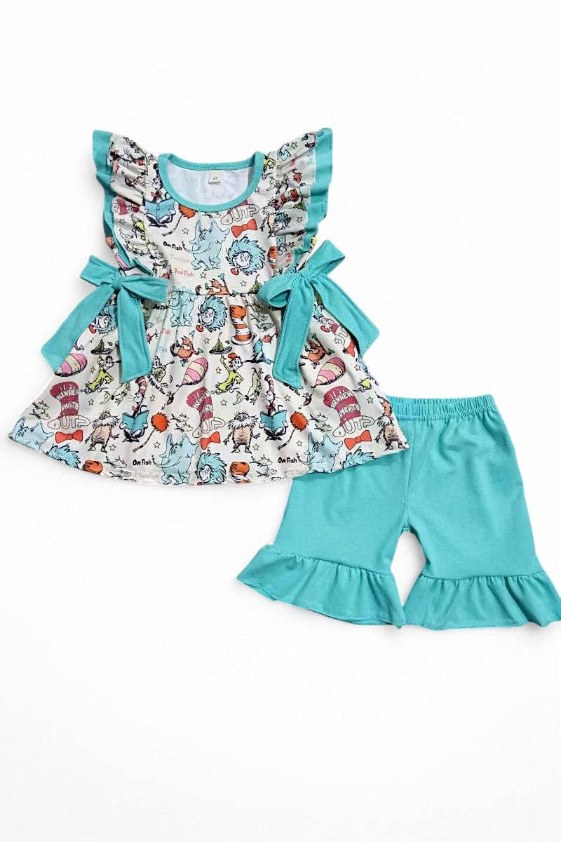 Dr.Seuss printed tunic & ruffle shorts.