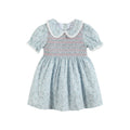 Floral Blue Dove Smocked Collared Dress:
