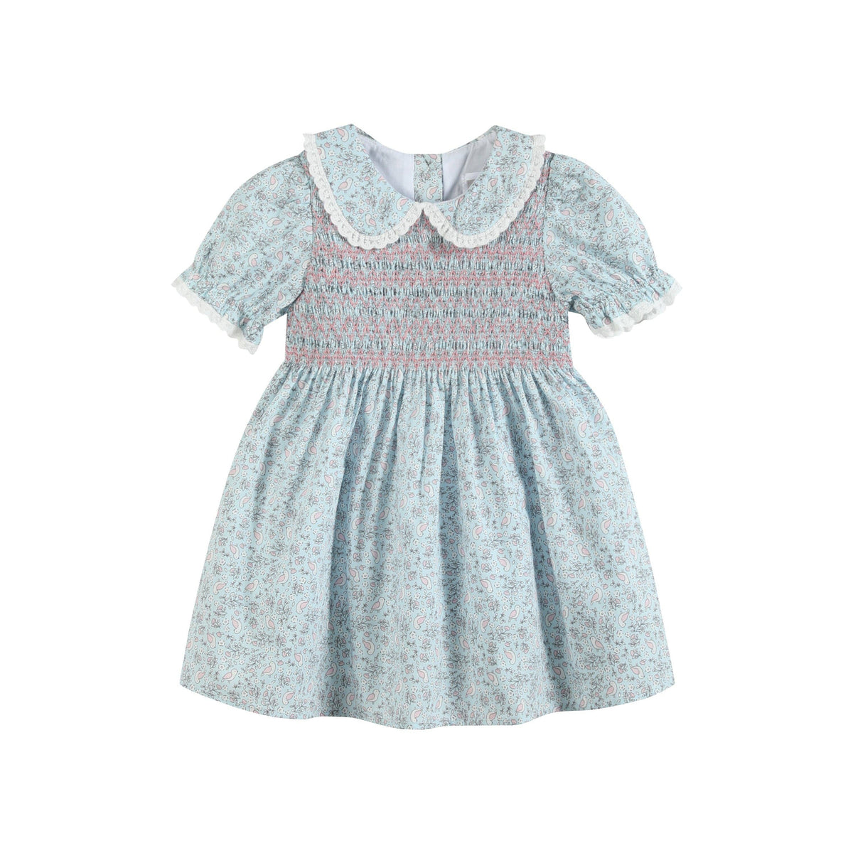 Floral Blue Dove Smocked Collared Dress: