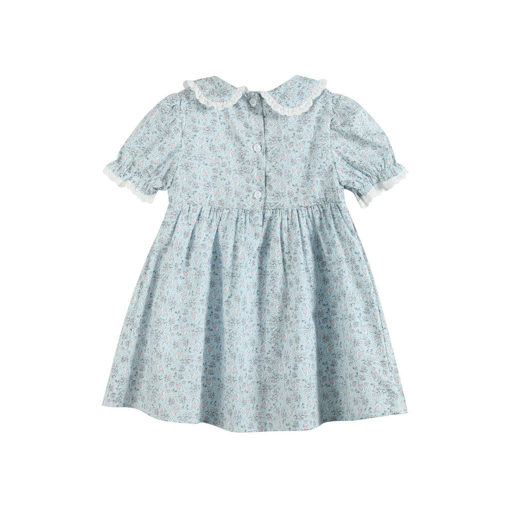 Floral Blue Dove Smocked Collared Dress: