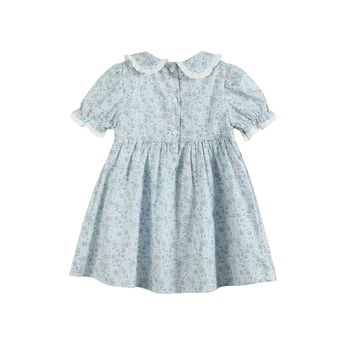 Floral Blue Dove Smocked Collared Dress: