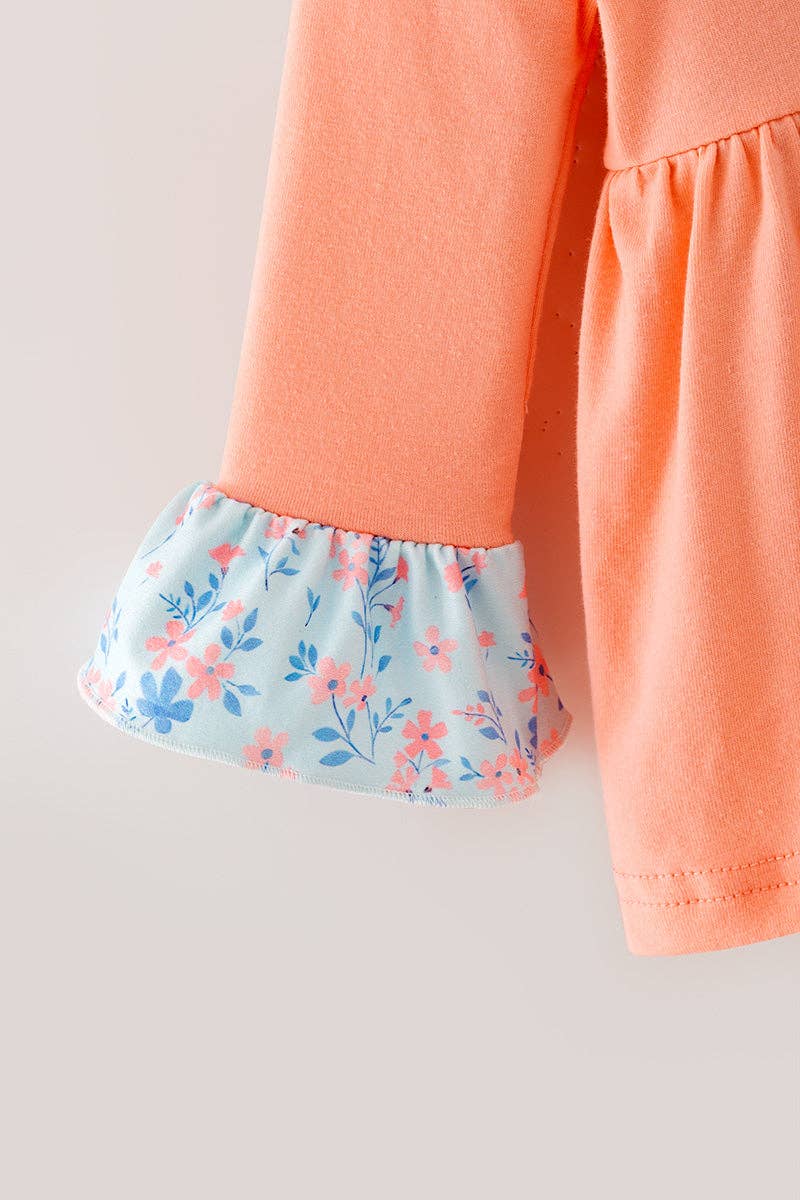 Coral & blue floral w/ turkey applique baby bodysuit