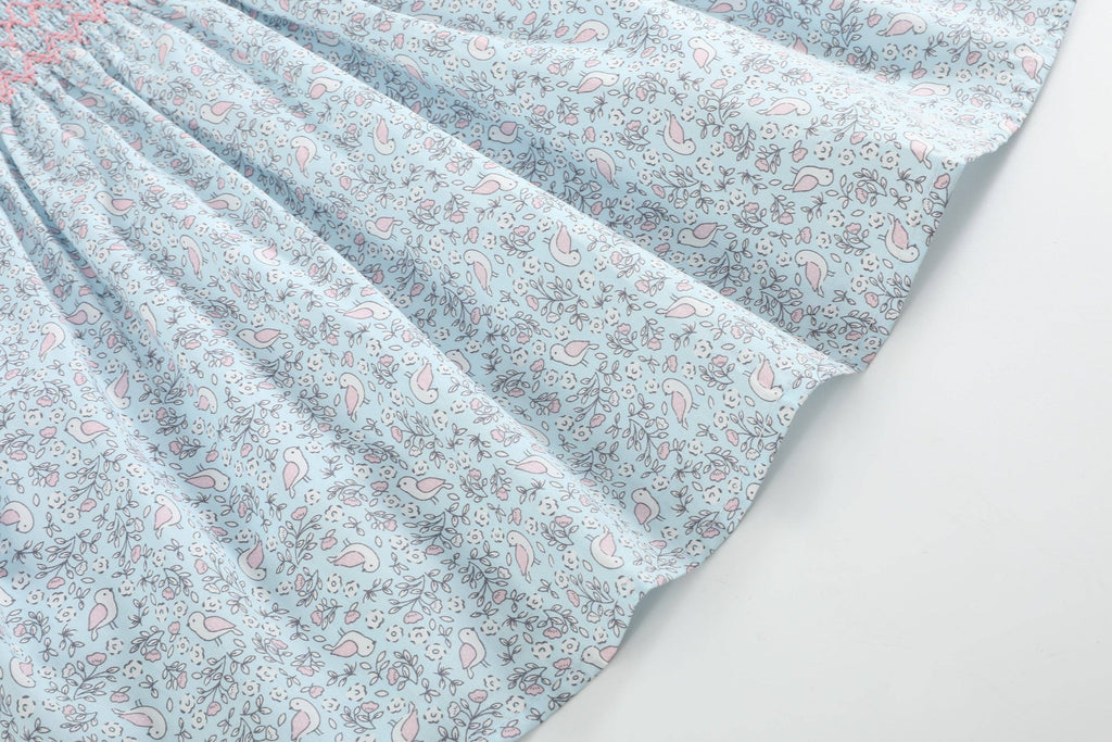 Floral Blue Dove Smocked Collared Dress: