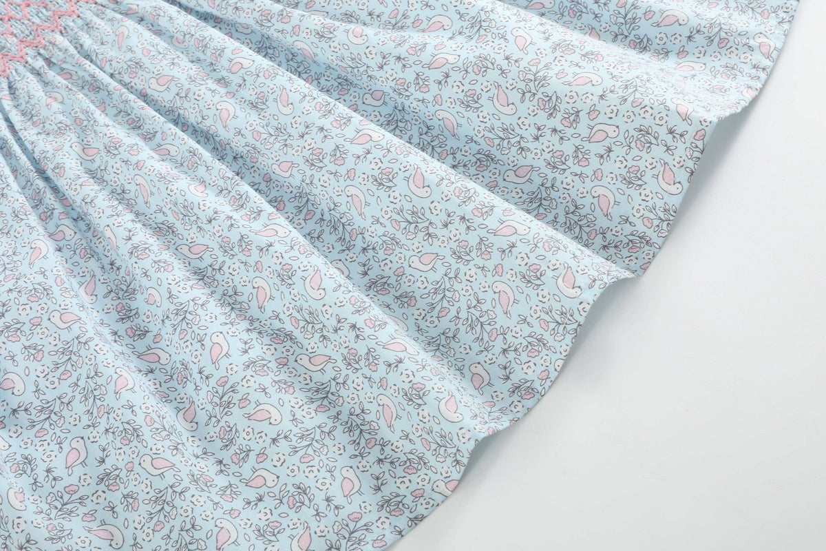 Floral Blue Dove Smocked Collared Dress: