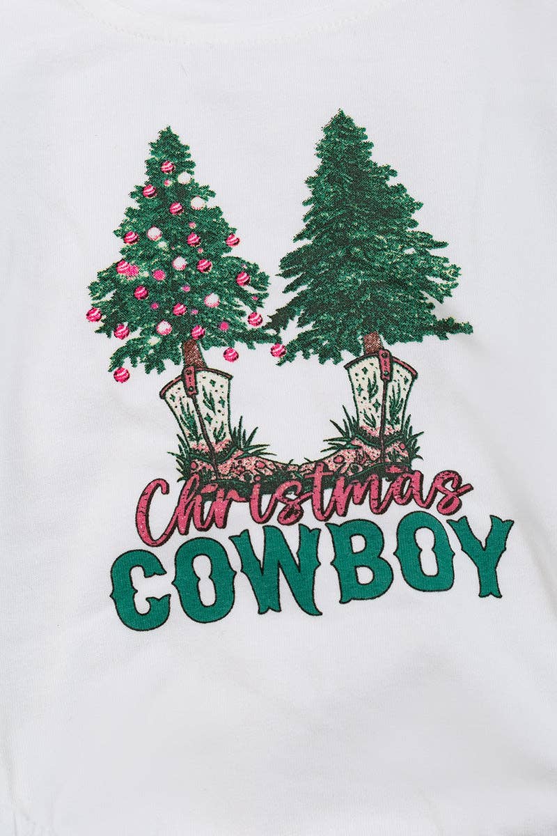 Christmas cowboy printed baby onesie with snaps.