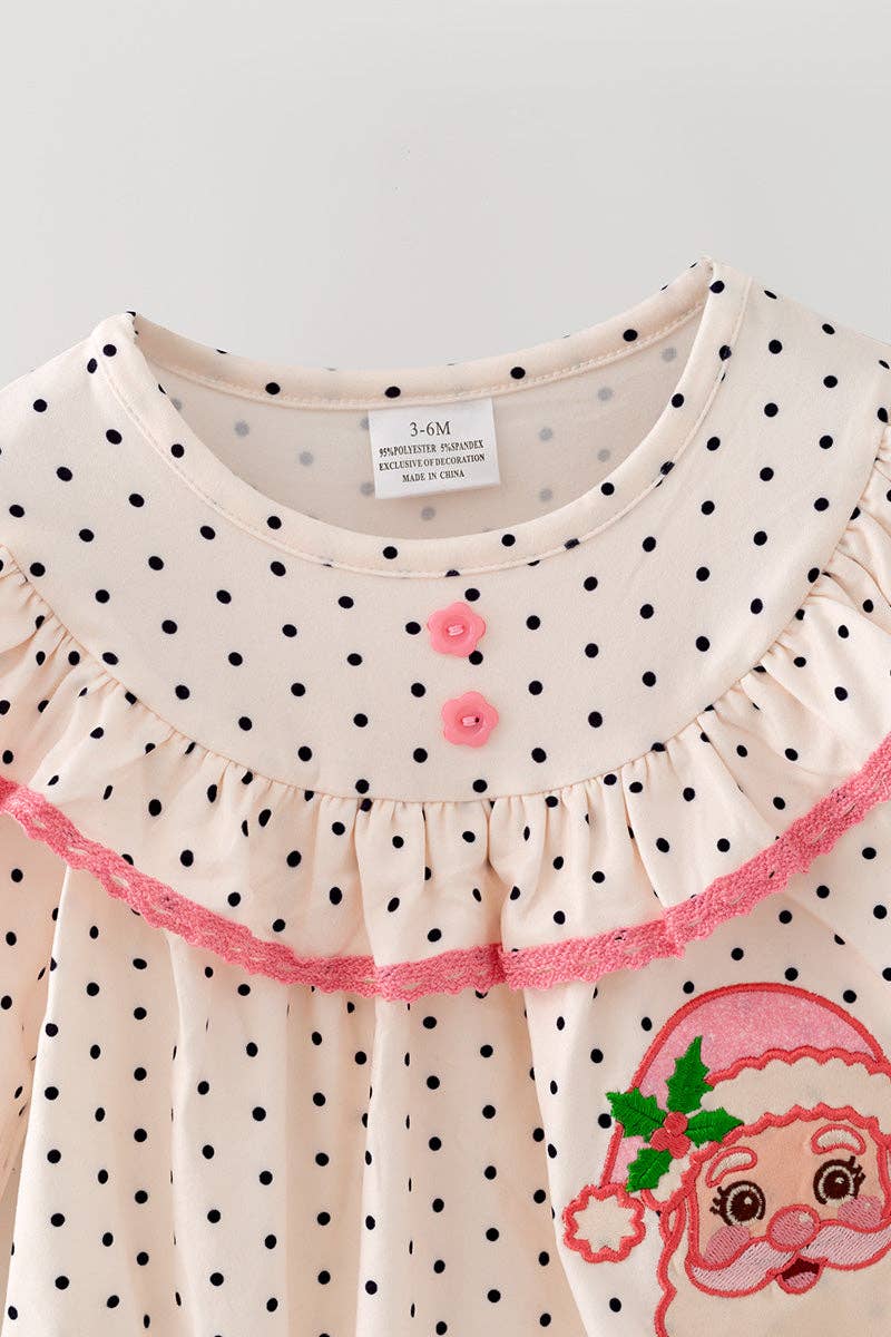 Polka dot printed w/ Santa embroidered baby bodysuit.