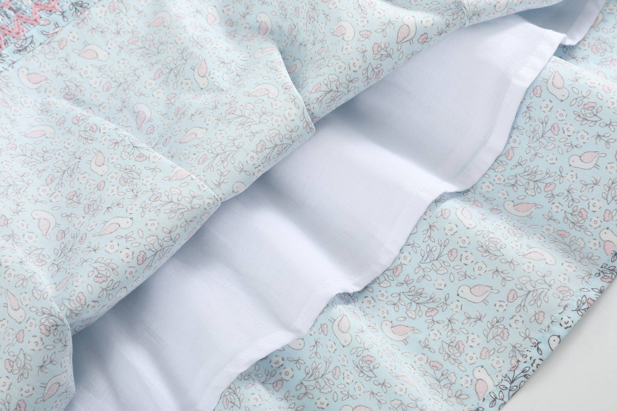 Floral Blue Dove Smocked Collared Dress: