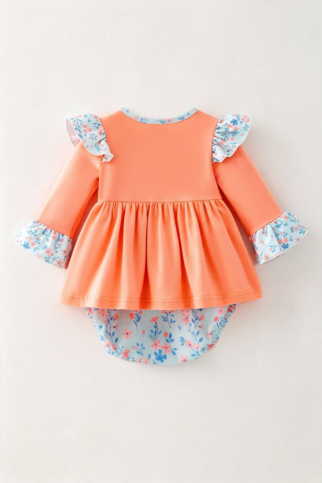 Coral & blue floral w/ turkey applique baby bodysuit