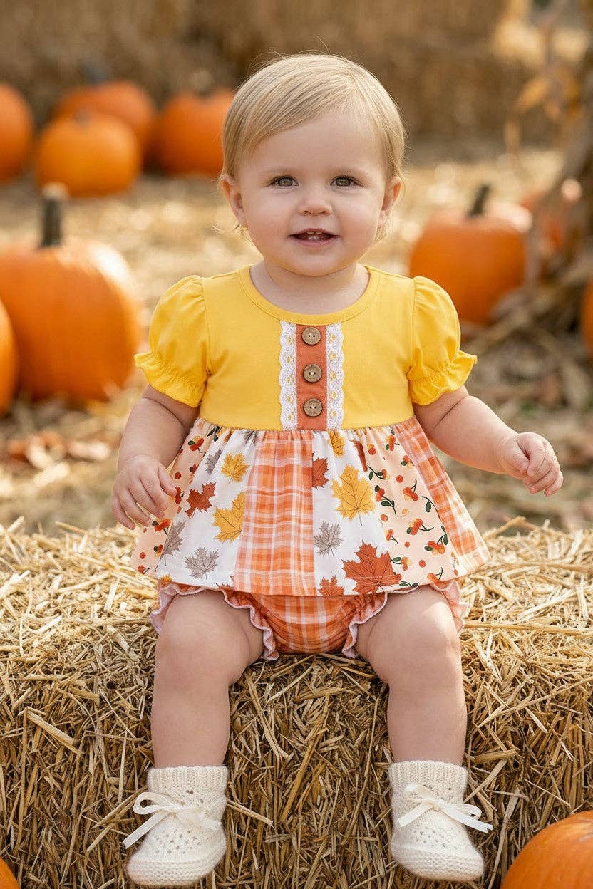 Yellow & Orange plaid baby tunic & baby bloomers.