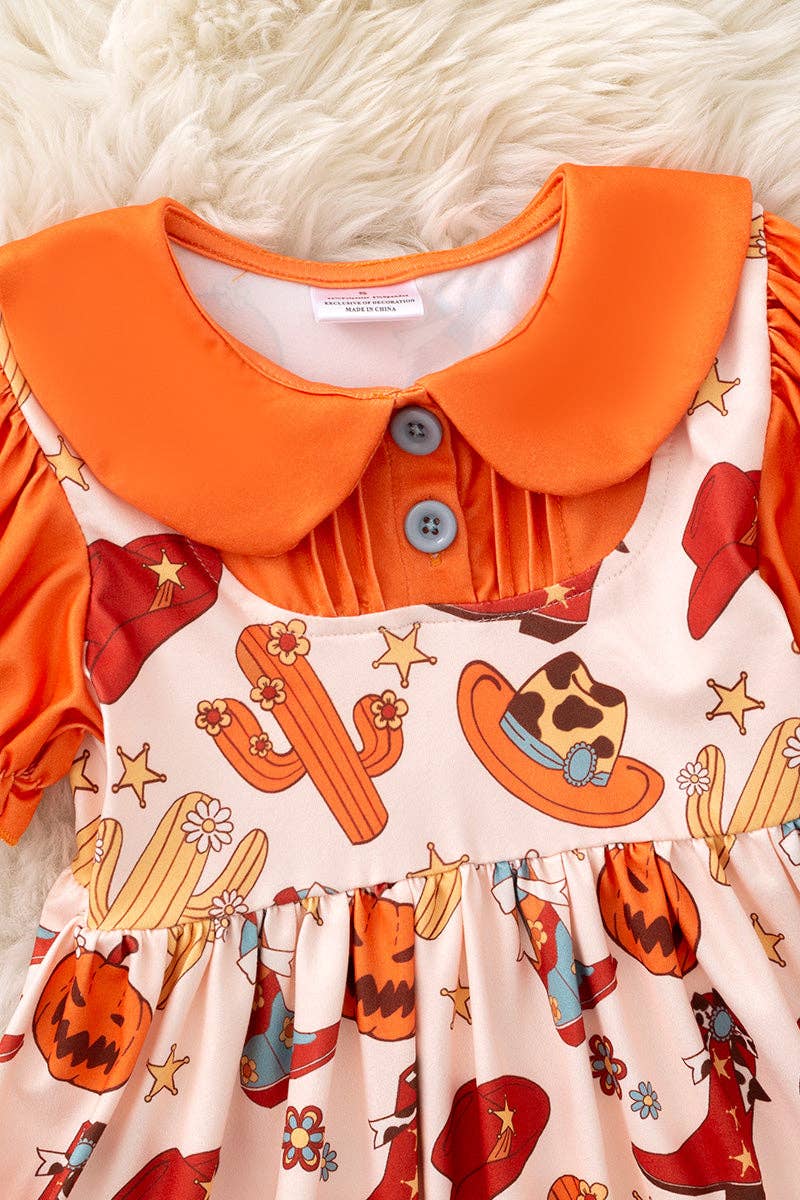 Halloween pumpkin printed western dress.