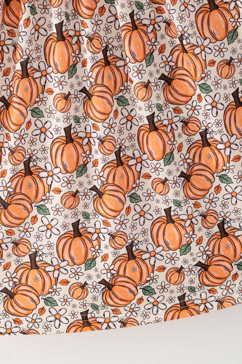 Thankful grateful Blessed" Embroidered dress w/pumpkin print.