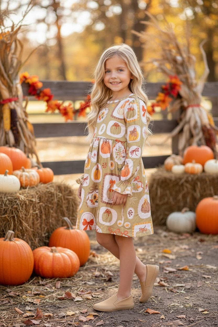 Multi printed pumpkin dress with vest. OFG51759 SOL: L