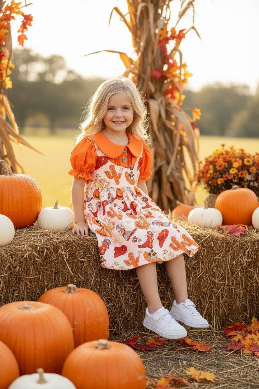Halloween pumpkin printed western dress.