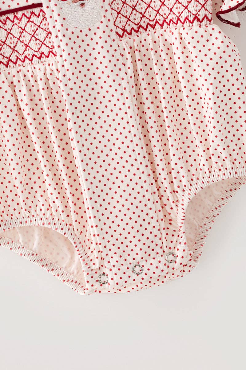 Embroidered Santa and smocked detail baby bodysuit