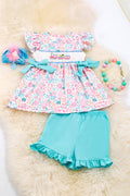 🌸Pastel floral smocked girls set.