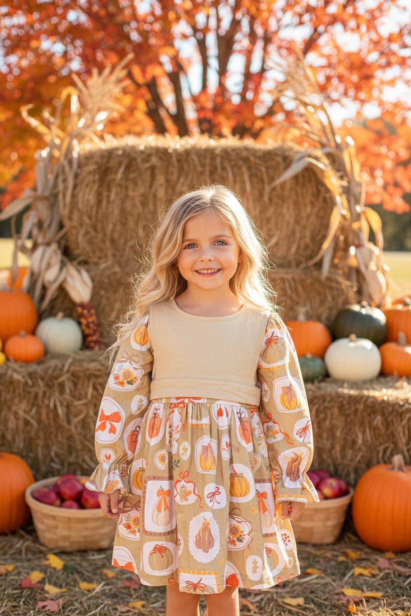 Multi printed pumpkin dress with vest. OFG51759 SOL: L