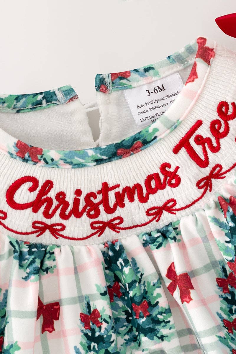 "Oh Christmas tree" Christmas tree printed tunic and red bloomers.