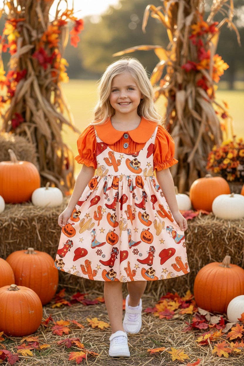 Halloween pumpkin printed western dress.